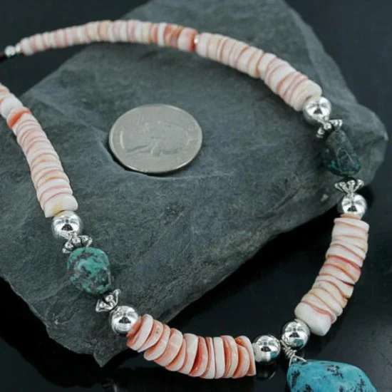 Certified Authentic Navajo .925 Sterling Silver Graduated Melon Shell and Turquoise Native American Necklace 370923427228 Certified Authentic Navajo .925 Sterling Silver Graduated Melon Shell and Turquoise Native American Necklace 370923427228