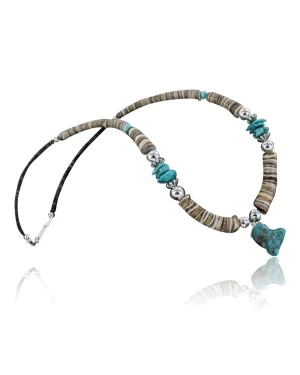 Certified Authentic Navajo .925 Sterling Silver Graduated Melon Shell and Turquoise Native American Necklace 370924169813