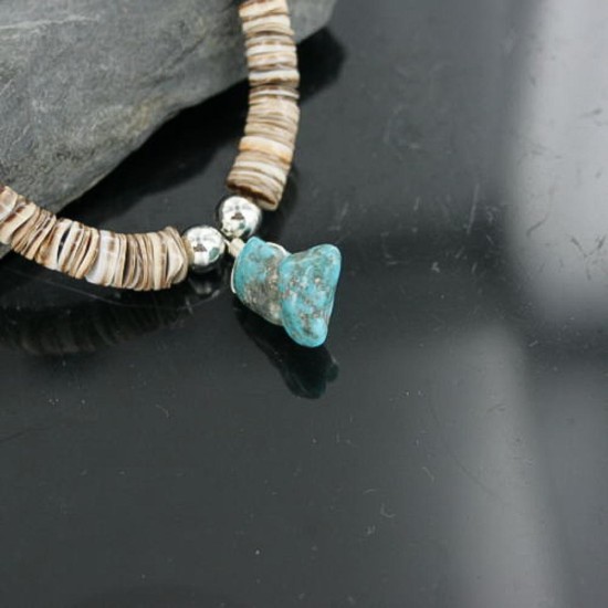 Certified Authentic Navajo .925 Sterling Silver Graduated Melon Shell and Turquoise Native American Necklace 370924169813 Certified Authentic Navajo .925 Sterling Silver Graduated Melon Shell and Turquoise Native American Necklace 370924169813