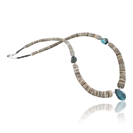 Certified Authentic Navajo .925 Sterling Silver Graduated Melon Shell and Turquoise Native American Necklace 370926044760
