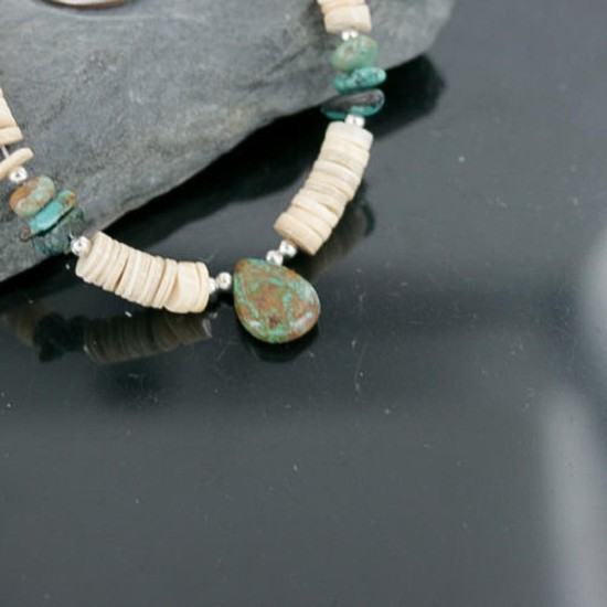 Certified Authentic Navajo .925 Sterling Silver Graduated Melon Shell and Turquoise Native American Necklace 370962153033 Certified Authentic Navajo .925 Sterling Silver Graduated Melon Shell and Turquoise Native American Necklace 370962153033