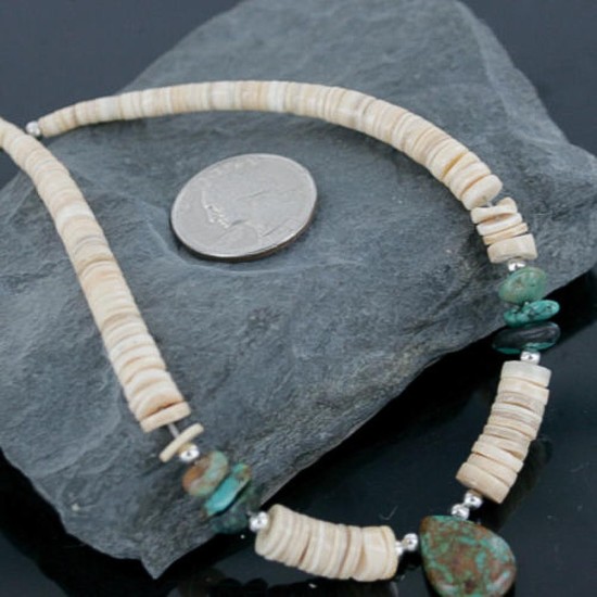 Certified Authentic Navajo .925 Sterling Silver Graduated Melon Shell and Turquoise Native American Necklace 370962153033 Certified Authentic Navajo .925 Sterling Silver Graduated Melon Shell and Turquoise Native American Necklace 370962153033