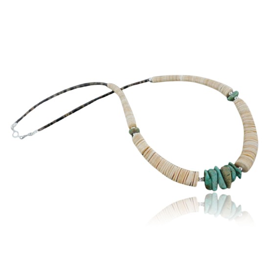 Certified Authentic Navajo .925 Sterling Silver Graduated Melon Shell and Turquoise Native American Necklace 370964193631