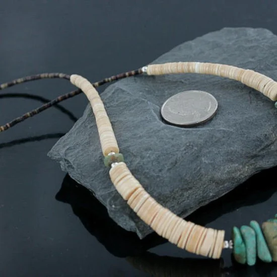 Certified Authentic Navajo .925 Sterling Silver Graduated Melon Shell and Turquoise Native American Necklace 370964193631 Certified Authentic Navajo .925 Sterling Silver Graduated Melon Shell and Turquoise Native American Necklace 370964193631