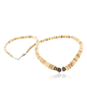 Certified Authentic Navajo .925 Sterling Silver Graduated Melon Shell and Turquoise Native American Necklace 370999117747