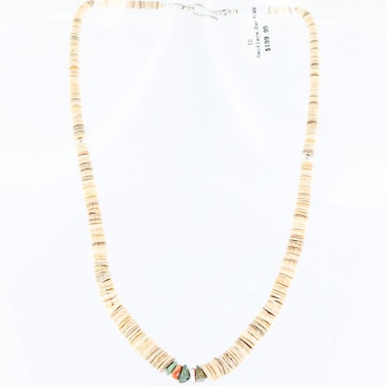 Certified Authentic Navajo .925 Sterling Silver Graduated Melon Shell and Turquoise Native American Necklace 370999117747 Certified Authentic Navajo .925 Sterling Silver Graduated Melon Shell and Turquoise Native American Necklace 370999117747