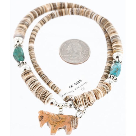 Certified Authentic Navajo .925 Sterling Silver Graduated Melon Shell and Turquoise Native American Necklace 371010510377 Certified Authentic Navajo .925 Sterling Silver Graduated Melon Shell and Turquoise Native American Necklace 371010510377