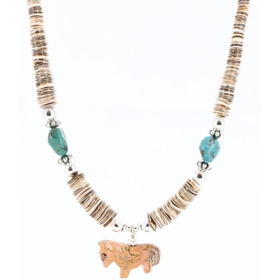Certified Authentic Navajo .925 Sterling Silver Graduated Melon Shell and Turquoise Native American Necklace 371010510377 Certified Authentic Navajo .925 Sterling Silver Graduated Melon Shell and Turquoise Native American Necklace 371010510377