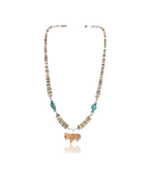Certified Authentic Navajo .925 Sterling Silver Graduated Melon Shell and Turquoise Native American Necklace 371010510377