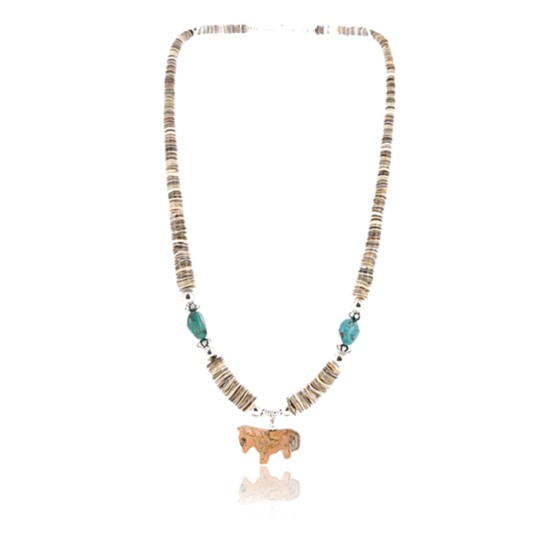 Certified Authentic Navajo .925 Sterling Silver Graduated Melon Shell and Turquoise Native American Necklace 371010510377 Certified Authentic Navajo .925 Sterling Silver Graduated Melon Shell and Turquoise Native American Necklace 371010510377
