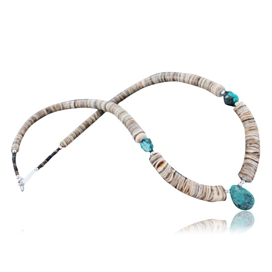 Certified Authentic Navajo .925 Sterling Silver Graduated Melon Shell and Turquoise Native American Necklace 390651353629
