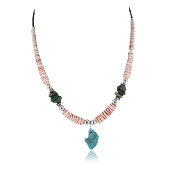 Certified Authentic Navajo .925 Sterling Silver Graduated Melon Shell and Turquoise Native American Necklace 390656753479 Certified Authentic Navajo .925 Sterling Silver Graduated Melon Shell and Turquoise Native American Necklace 390656753479