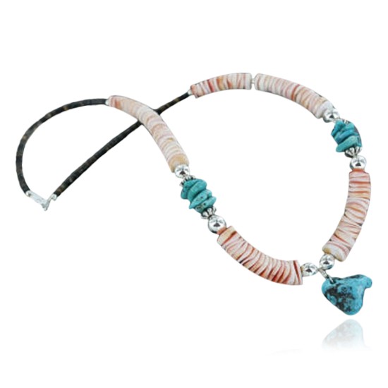 Certified Authentic Navajo .925 Sterling Silver Graduated Melon Shell and Turquoise Native American Necklace 390677238514 Certified Authentic Navajo .925 Sterling Silver Graduated Melon Shell and Turquoise Native American Necklace 390677238514