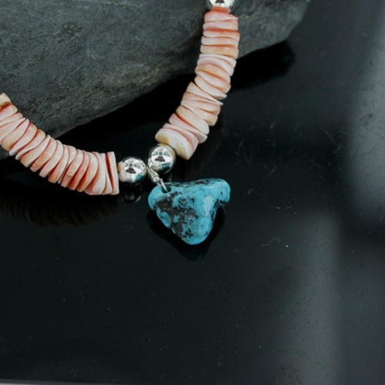 Certified Authentic Navajo .925 Sterling Silver Graduated Melon Shell and Turquoise Native American Necklace 390677238514 Certified Authentic Navajo .925 Sterling Silver Graduated Melon Shell and Turquoise Native American Necklace 390677238514