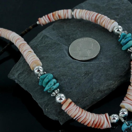 Certified Authentic Navajo .925 Sterling Silver Graduated Melon Shell and Turquoise Native American Necklace 390677238514 Certified Authentic Navajo .925 Sterling Silver Graduated Melon Shell and Turquoise Native American Necklace 390677238514
