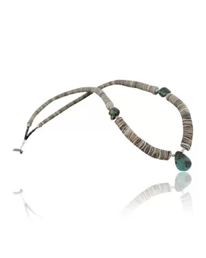 Certified Authentic Navajo .925 Sterling Silver Graduated Melon Shell and Turquoise Native American Necklace 390679301486