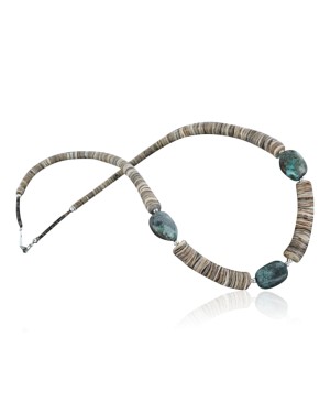 Certified Authentic Navajo .925 Sterling Silver Graduated Melon Shell and Turquoise Native American Necklace 390681816854