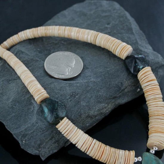 Certified Authentic Navajo .925 Sterling Silver Graduated Melon Shell and Turquoise Native American Necklace 390683845051 Certified Authentic Navajo .925 Sterling Silver Graduated Melon Shell and Turquoise Native American Necklace 390683845051