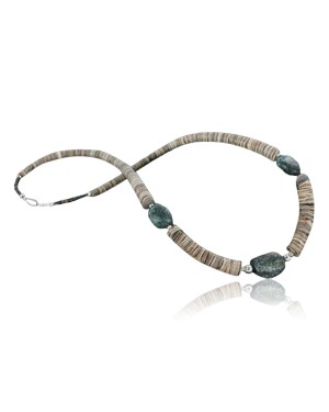 Certified Authentic Navajo .925 Sterling Silver Graduated Melon Shell and Turquoise Native American Necklace 390685561172