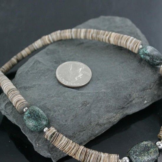 Certified Authentic Navajo .925 Sterling Silver Graduated Melon Shell and Turquoise Native American Necklace 390685561172 Certified Authentic Navajo .925 Sterling Silver Graduated Melon Shell and Turquoise Native American Necklace 390685561172