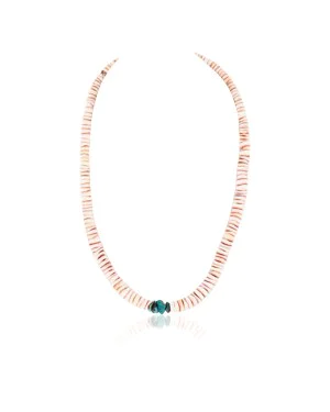Certified Authentic Navajo .925 Sterling Silver Graduated Melon Shell and Turquoise Native American Necklace 390754098002