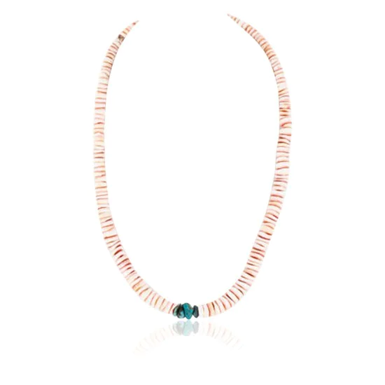 Certified Authentic Navajo .925 Sterling Silver Graduated Melon Shell and Turquoise Native American Necklace 390754098002 Certified Authentic Navajo .925 Sterling Silver Graduated Melon Shell and Turquoise Native American Necklace 390754098002
