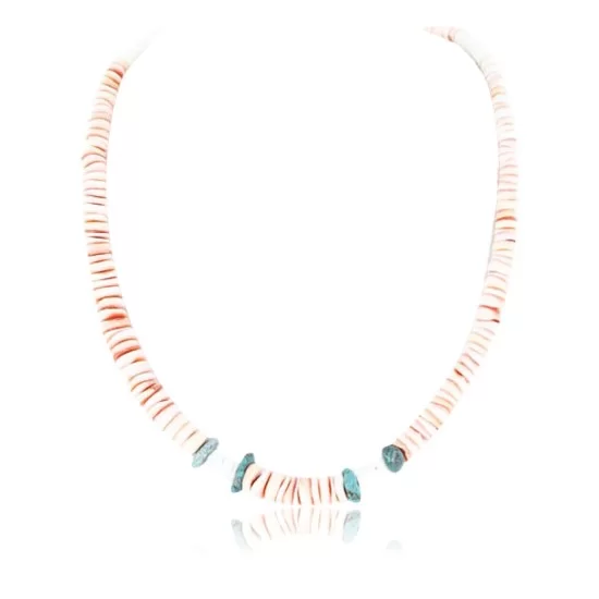 Certified Authentic Navajo .925 Sterling Silver Graduated Melon Shell and Turquoise Native American Necklace 390758598986 Certified Authentic Navajo .925 Sterling Silver Graduated Melon Shell and Turquoise Native American Necklace 390758598986