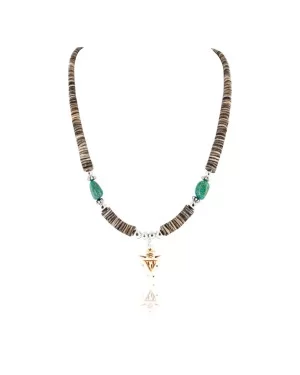 Certified Authentic Navajo .925 Sterling Silver Graduated Melon Shell and Turquoise Native American Necklace 390839452859