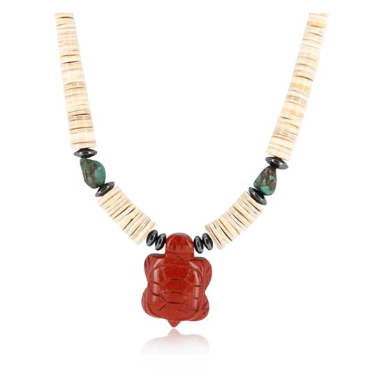 Certified Authentic Navajo .925 Sterling Silver Graduated Melon Shell and Turquoise Native American Necklace 750100-4 Certified Authentic Navajo .925 Sterling Silver Graduated Melon Shell and Turquoise Native American Necklace 750100-4