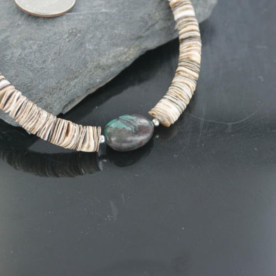 Certified Authentic Navajo .925 Sterling Silver Graduated Spiny and Turquoise Native American Necklace 15151-17 Certified Authentic Navajo .925 Sterling Silver Graduated Spiny and Turquoise Native American Necklace 15151-17