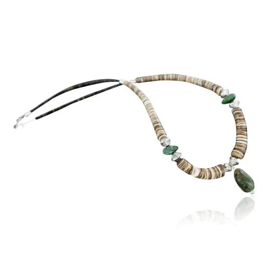 Certified Authentic Navajo .925 Sterling Silver Graduated Spiny and Turquoise Native American Necklace 15213-2