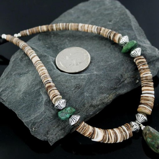 Certified Authentic Navajo .925 Sterling Silver Graduated Spiny and Turquoise Native American Necklace 15213-2 Certified Authentic Navajo .925 Sterling Silver Graduated Spiny and Turquoise Native American Necklace 15213-2