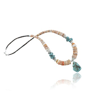 Certified Authentic Navajo .925 Sterling Silver Graduated Spiny and Turquoise Native American Necklace 371313969646
