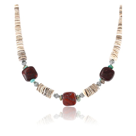 Certified Authentic Navajo .925 Sterling Silver Graduated Spiny and Turquoise Native American Necklace 790101-20 Certified Authentic Navajo .925 Sterling Silver Graduated Spiny and Turquoise Native American Necklace 790101-20