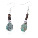 Certified Authentic Navajo .925 Sterling Silver Hooks Dangle Natural Amethyst Turquoise Native American Earrings 18106-13