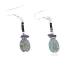 Certified Authentic Navajo .925 Sterling Silver Hooks Dangle Natural Turquoise Amethyst Native American Earrings 18106-4