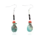 Certified Authentic Navajo .925 Sterling Silver Hooks Dangle Natural Turquoise Coral Heishi Native American Earrings 18106-7