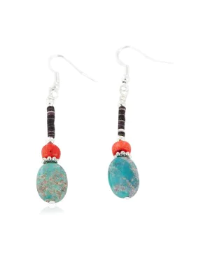 Certified Authentic Navajo .925 Sterling Silver Hooks Dangle Natural Turquoise Coral Native American Earrings 18106-15 Certified Authentic Navajo .925 Sterling Silver Hooks Dangle Natural Turquoise Coral Native American Earrings 18106-15