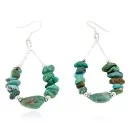 Certified Authentic Navajo .925 Sterling Silver Hooks Dangle Natural Turquoise Hoop Native American Earrings 18031-5