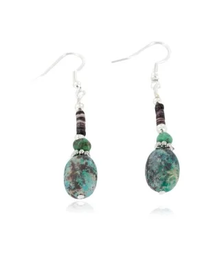 Navajo .925 Sterling Silver Dangle Earrings with Natural Turquoise 18106-12