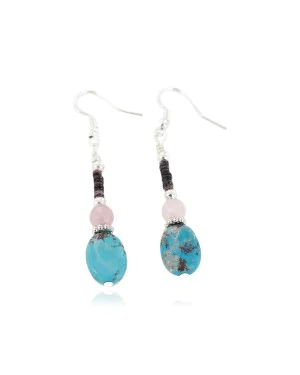 Certified Authentic Navajo .925 Sterling Silver Hooks Dangle Natural Turquoise Quartz Native American Earrings 18106-41