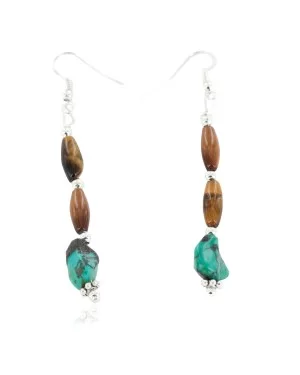 Certified Authentic Navajo .925 Sterling Silver Hooks Dangle Natural Turquoise Tigers Eye Native American Earrings 18127 Certified Authentic Navajo .925 Sterling Silver Hooks Dangle Natural Turquoise Tigers Eye Native American Earrings 18127
