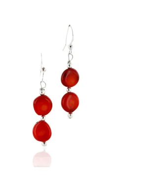 Certified Authentic Navajo .925 Sterling Silver Hooks Natural Coral Disks Native American Earrings 18073