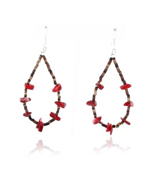 Certified Authentic Navajo .925 Sterling Silver Hooks Natural Coral Heishi Native American Earrings 390753975737