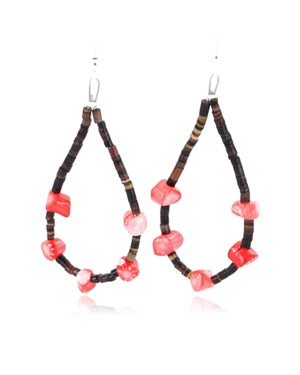 Certified Authentic Navajo .925 Sterling Silver Hooks Natural CORAL LOOP HEISHI Native American Earrings 390792617348