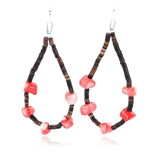 Certified Authentic Navajo .925 Sterling Silver Hooks Natural CORAL LOOP HEISHI Native American Earrings 390792617348