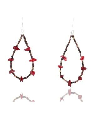 Certified Authentic Navajo .925 Sterling Silver Hooks Natural Coral Traditional Heishi Native American Earrings 370994641034