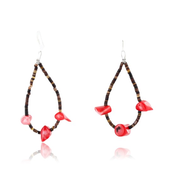 Certified Authentic Navajo .925 Sterling Silver Hooks Natural Coral Traditional Heishi Native American Earrings 390757170941