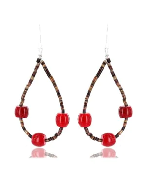 Certified Authentic Navajo .925 Sterling Silver Hooks Natural Coral Traditional Hieshi Native American Earrings 390762299853