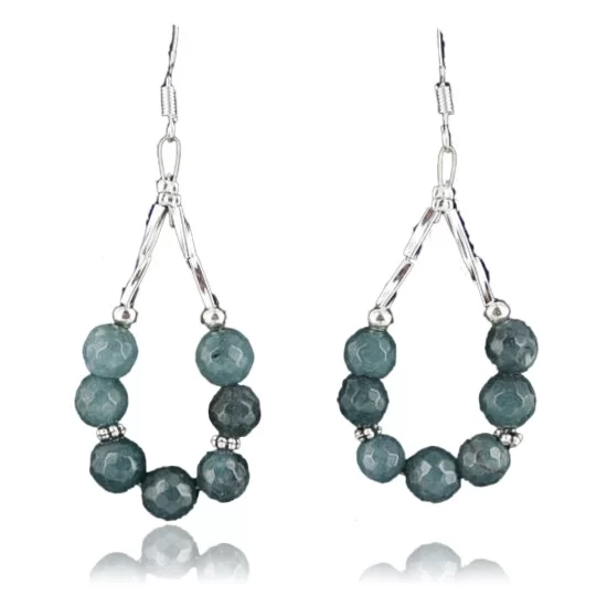 Certified Authentic Navajo .925 Sterling Silver Hooks Natural Dark Blue Quartz Native American Earrings 370964454294